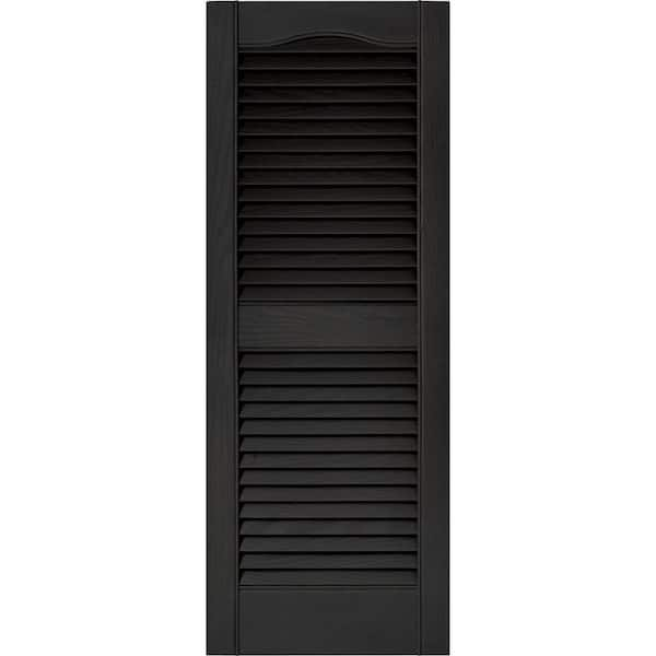 Builders Edge 15 in. x 39 in. Louvered Vinyl Exterior Shutters Pair in #002 Black