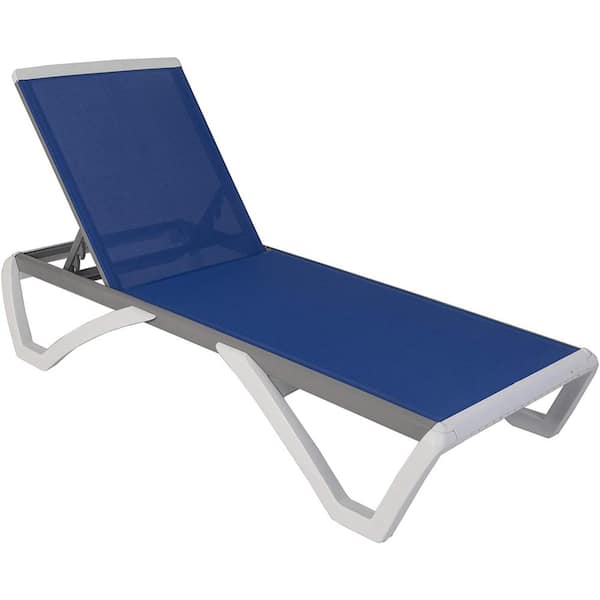KOZYARD Full Flat Aluminum Outdoor Patio Reclining Adjustable Chaise Lounge Blue Textilence without Table