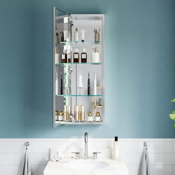 WYonder 12 in. W x 36 in. H Rectangular Aluminum Recessed/Surface Mount (Reversible) Medicine Cabinet with Mirror