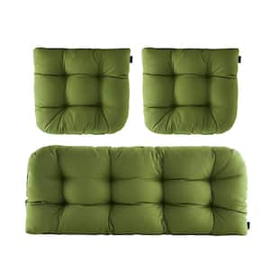 3-Piece Outdoor Chair Cushions Loveseat Outdoor Cushions Set Wicker Patio Cushion for Patio Furniture in Green H4"xW19"