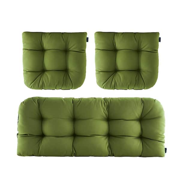 BLISSWALK 3-Piece Outdoor Chair Cushions Loveseat Outdoor Cushions Set Wicker Patio Cushion for Patio Furniture in Green H4"xW19"