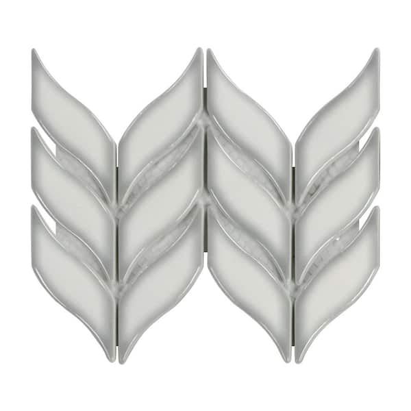sunwings Glazed White 6 in. x 6 in. Leaf Waterjet Recycled Glass Marble Looks Mosaic Tile (0.25 sq. ft./Case)