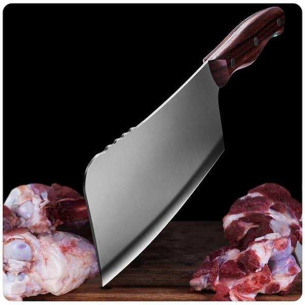 Wudkey 7 in. Carbon Stainless Steel Full Tang Butcher Knife, Meat