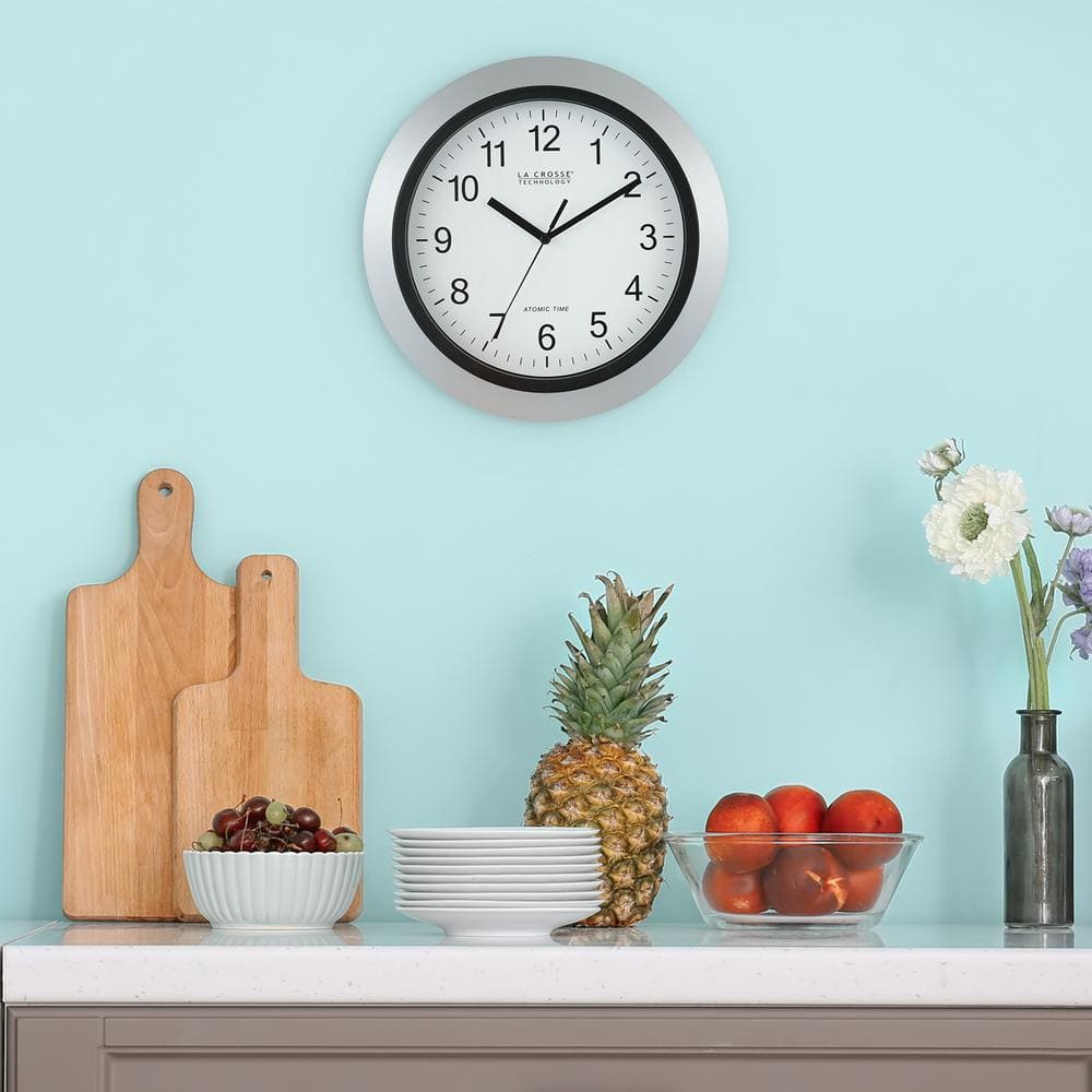 Silver 10'' Atomic Analog Wall Clock with Plastic Frame