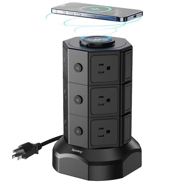 Vrbgify 6.5 ft. Extension Cord 12-Outlet AC Widely Spaced 1050 Joules Surge Protector with 15W Wireless Charger and 4 USB Ports