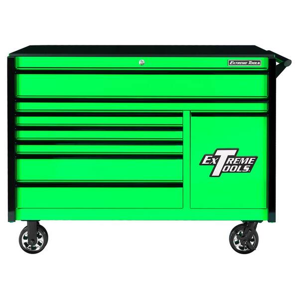 Extreme Tools RX 55 in. W x 25 in. D 12-Drawer Roller Cabinet Tool Chest in Green with Gloss Black Handles and Trim