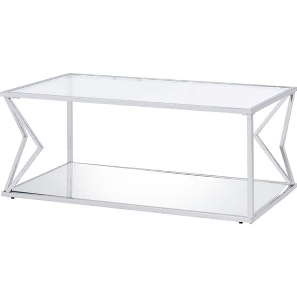 Benjara 43 in. Silver Rectangle Glass Top Coffee Table
