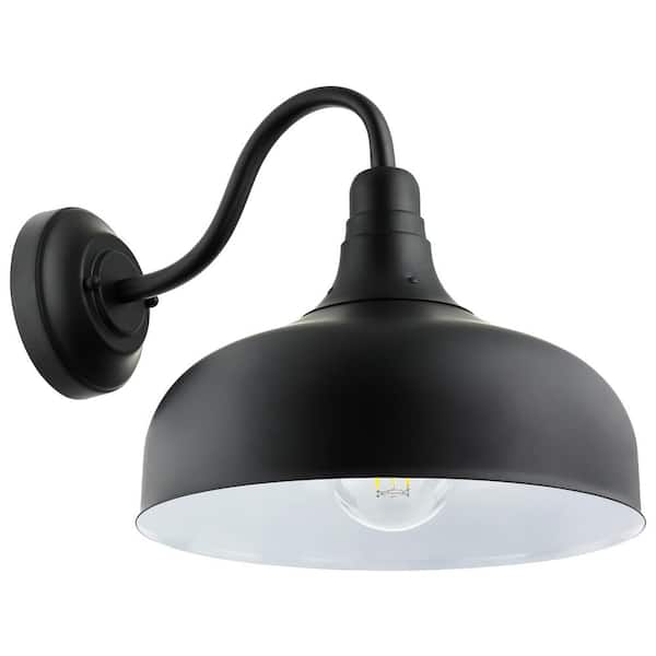 Sunlite 12 in. Black Outdoor Hardwired Barn Light Wall Gooseneck Sconce with No Bulbs Included