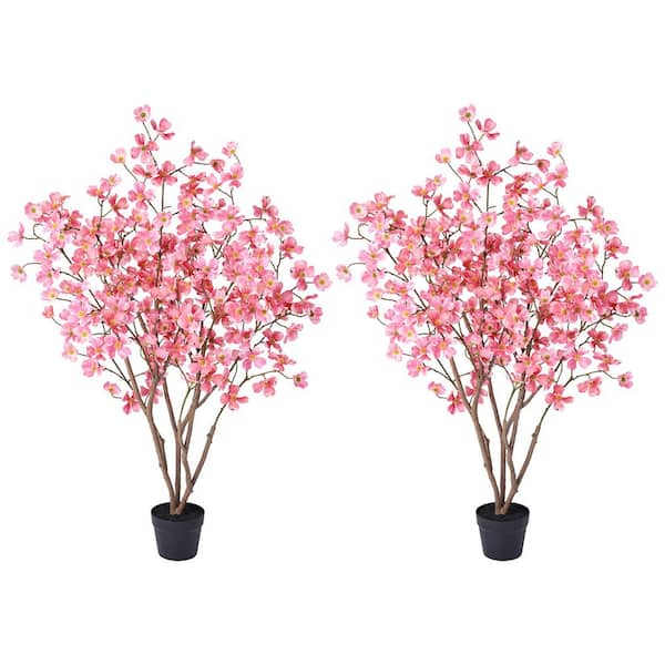 4 ft. Artificial Dogwood Flowers with Red Faux Flowers Indoor Outdoor for Home Decor (Garden of 2)