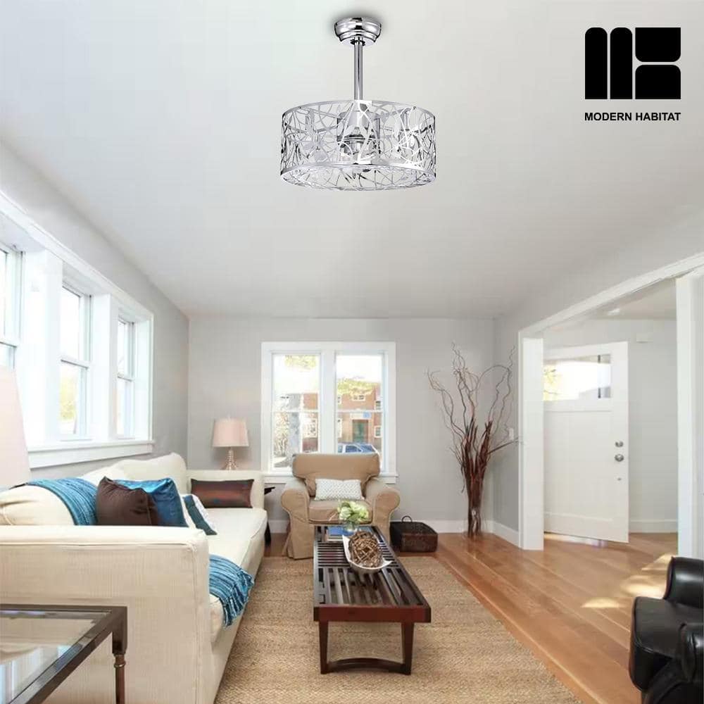 Chrome and Silver 20'' Caged Ceiling Fan with Remote