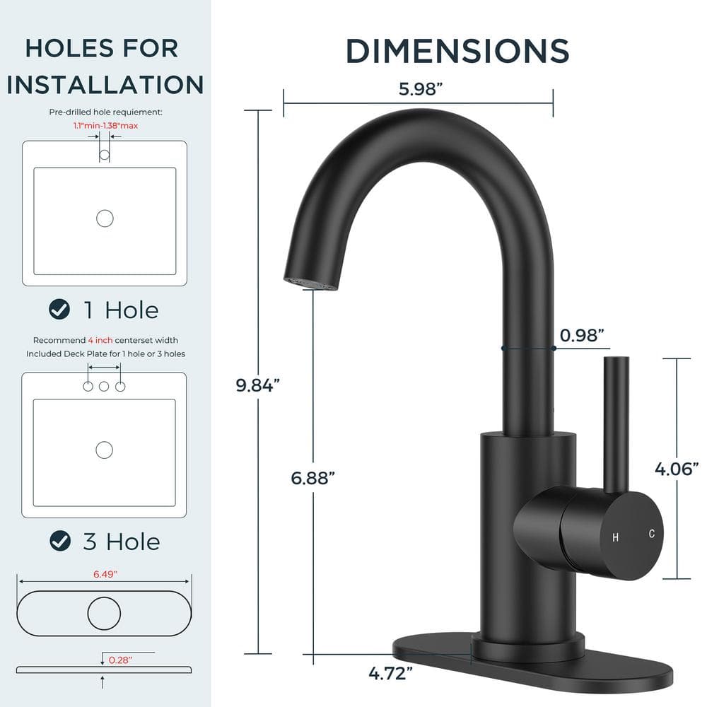 Matte Black Single Handle High Arc Bathroom Faucet