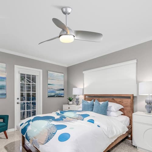 42 in. Indoor Silver ABS Ceiling Fan with 6 Speed Remote Control and Dimmable Light Lighting
