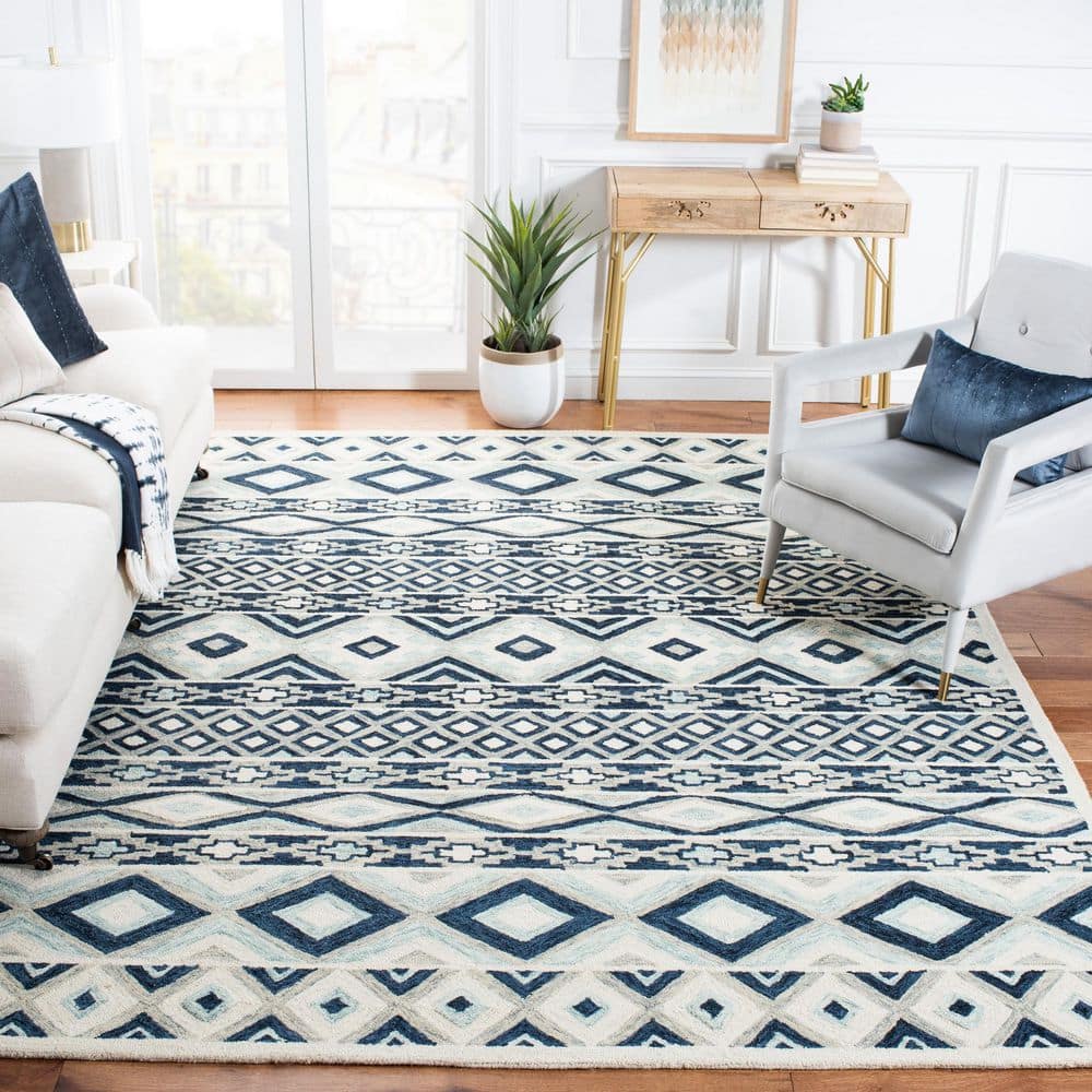 SAFAVIEH Roslyn 8 ft. x 10 ft. Blue/White Striped Diamond Area Rug ...