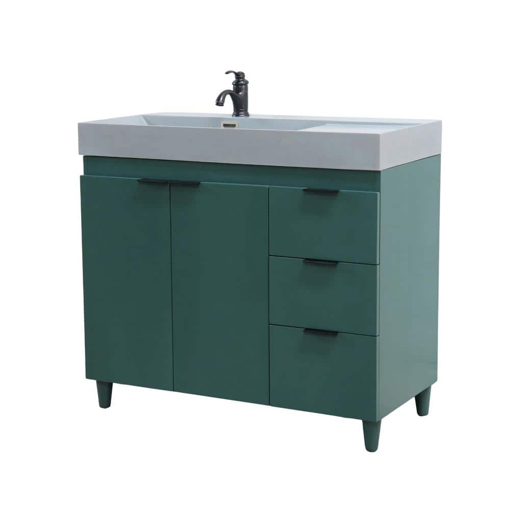 39 in. W x 19 in. D x 36 in. H Single Bath Vanity in Hunter Green with Dark Gray Composite Granite Sink Top -  Bellaterra Home, G3918-HG-SG