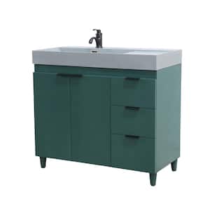 39 in. W x 19 in. D x 36 in. H Single Bath Vanity in Hunter Green with Dark Gray Composite Granite Sink Top
