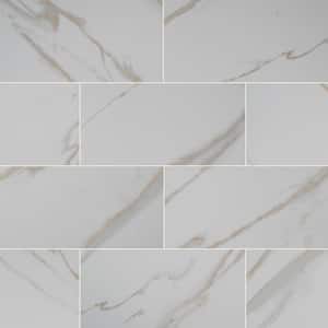 Pietra Calacatta Ivory 12 in. x 24 in. Polished Porcelain Stone Look Floor and Wall Tile (16 sq. ft./Case)