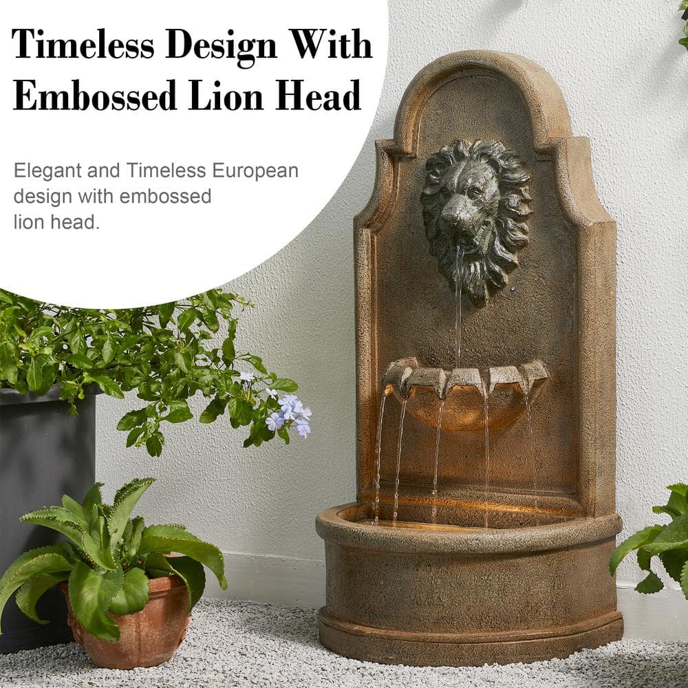 Oversized Faux Granite Lion Head Polyresin Outdoor Fountain with LED Light