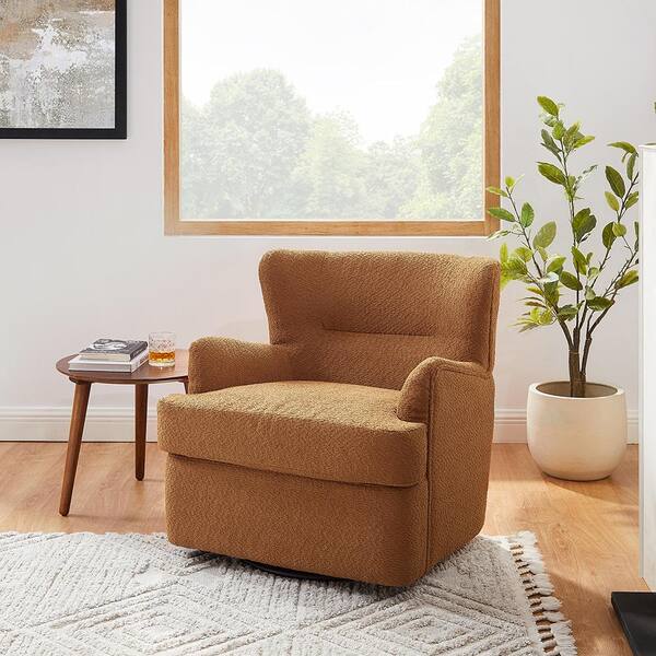 Art Leon MIA Orange Fabric and Rust Lamb Fleece Accent Arm Chair