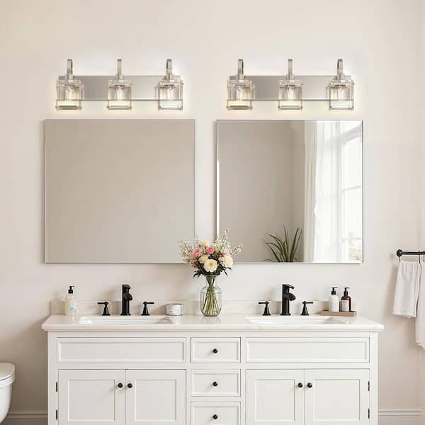 YANSUN 24 in. 3-Light Brushed Nickel Bathroom Vanity Light, Modern