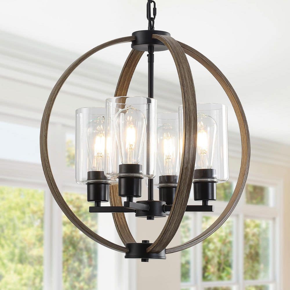 4-Light Black and Imitation Wood Grain Farmhouse Chandelier with Glass Shade Globe Pendant Light for Kitchen Island price history on PriceWatchPro