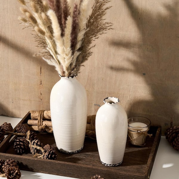 9.84 in. Vintage Crackle Series White Ceramic Cylinder Decorative