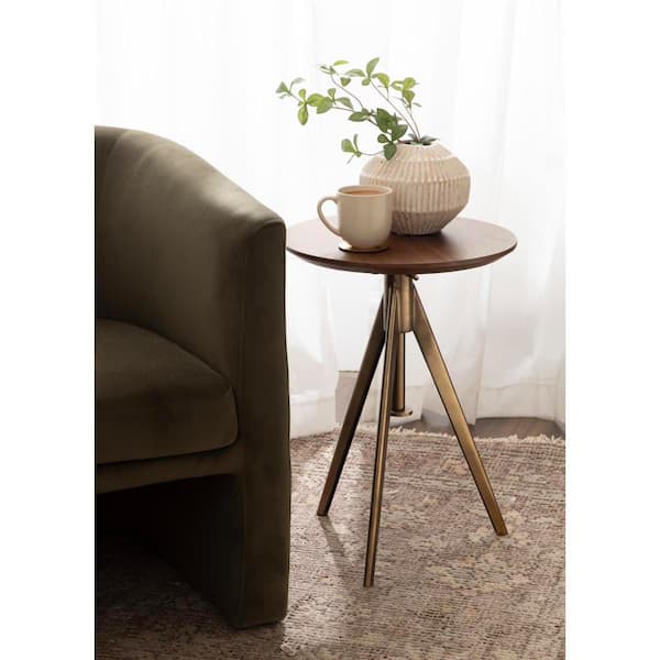 Keres 16 in. Walnut Brown Round Solid Wood End Table