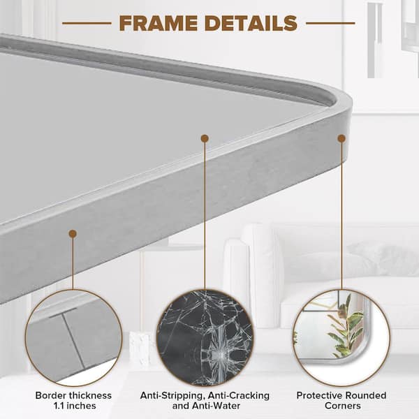 Seafuloy 22 in. W x 30 in. H Bathroom Mirror, Brushed Silver Metal Framed Rectangular Mirror with Rounded Corner, Vanity Mirror