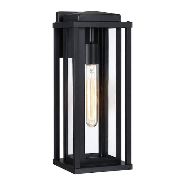pasentel 15.5 in. 1-Light Matte Black Outdoor Wall Lantern Sconces with Clear Glass Shade, No Bulbs Included