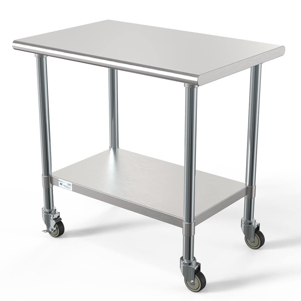 36" Stainless Steel Height-Adjustable Workbench with Wheels