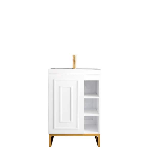James Martin Vanities Alicante 23.6 in. W x 18.3 in. D x 35.5 in. H Bath Vanity in Glossy White & Gold with White Glossy Resin Top