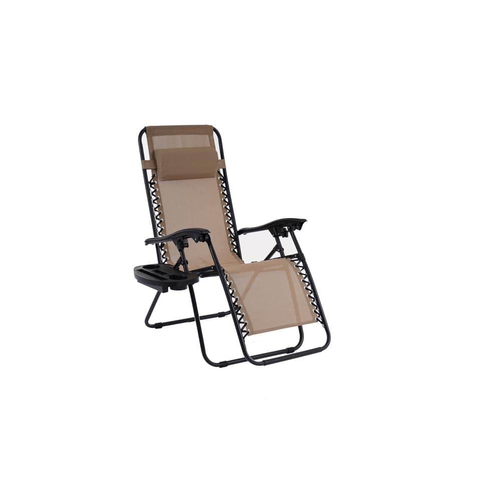 Taupe Adjustable Backrest Fabric Outdoor Lounge Chair in Black-3 Frame (Set