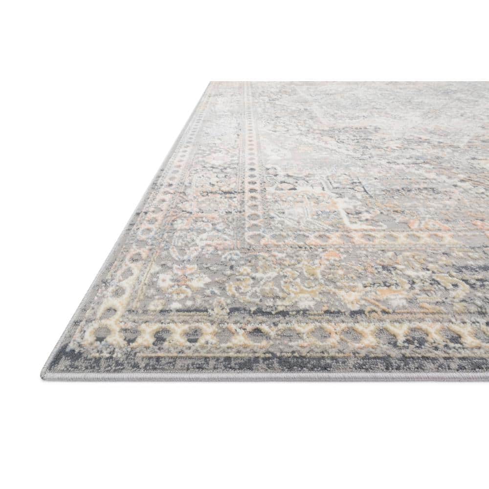 Gray and Sunset Stain-Resistant Synthetic Runner Rug, 32" x 96"