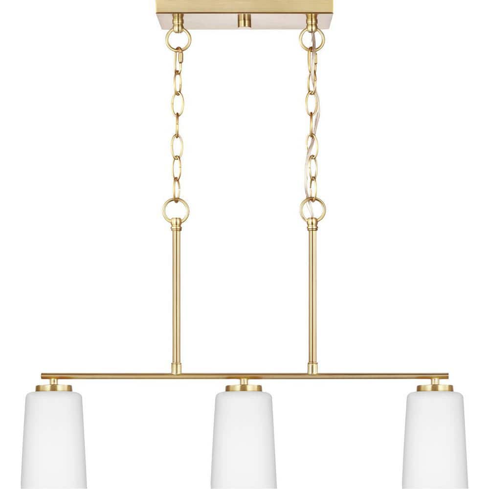 Adley Satin Brass Linear Chandelier with Etched White Glass Shades