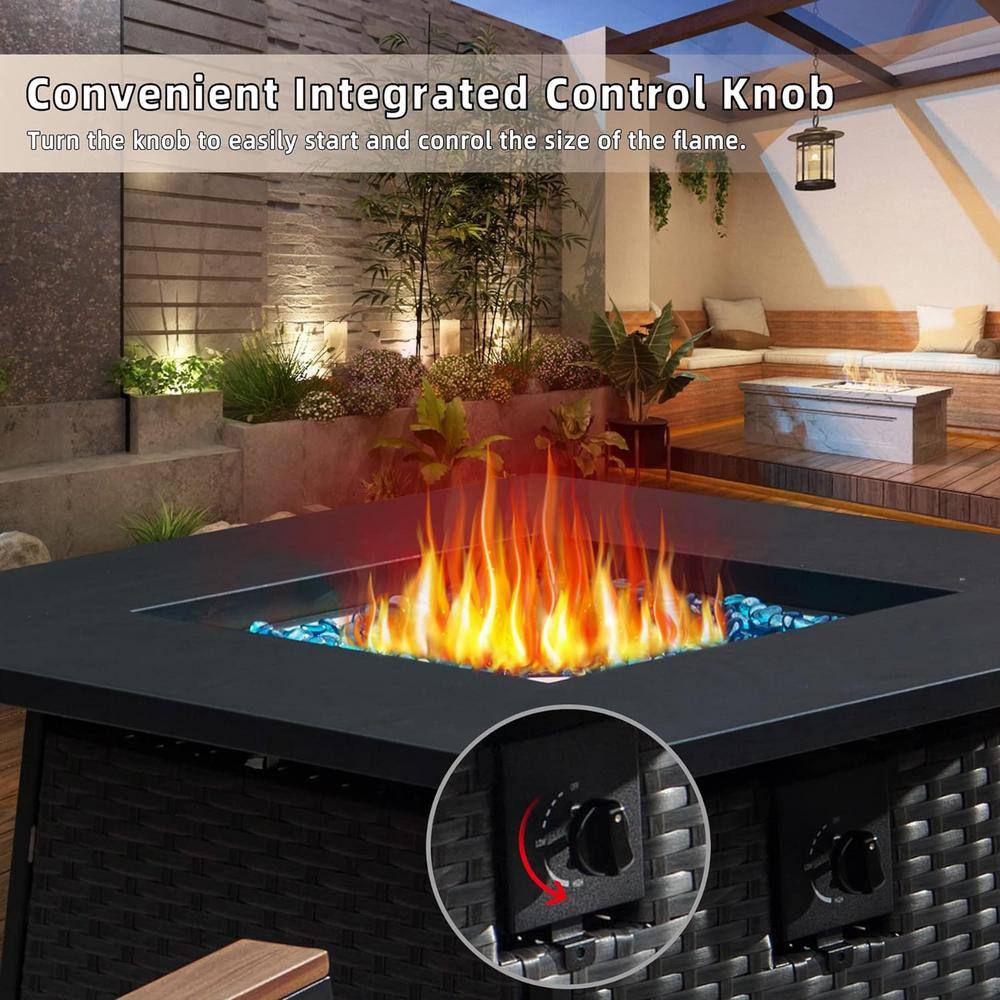 32" Black Steel Propane Gas Fire Pit Table with Wicker Base