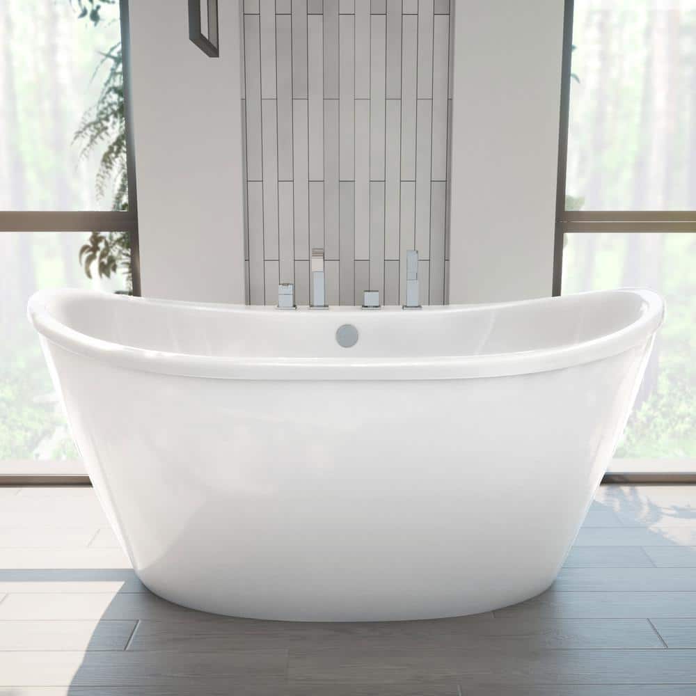 60" White Acrylic Freestanding Soaking Bathtub
