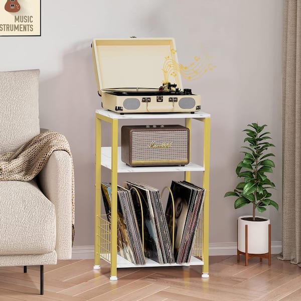 Angel Sar 3-Tier Metal Small Side Table with Storage Shelf for