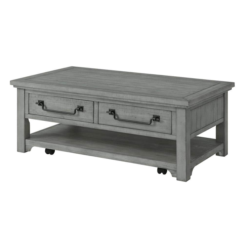 Martin Svensson Home Beach House 50 in. Dove Grey Rectangular Solid Wood Coffee Table with 2 Drawers