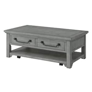 Beach House 50 in. Dove Grey Rectangular Solid Wood Coffee Table with 2 Drawers