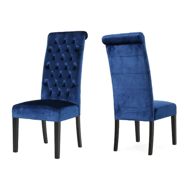 Noble House Leorah Navy Blue Velvet High Back Dining Chair (Set of 2)
