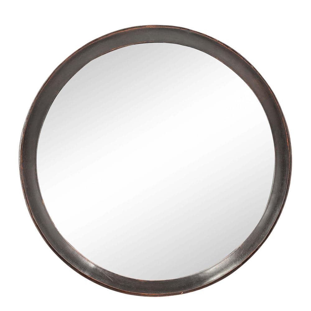 20 in. W x 20 in. H Round Mango Wood Framed Wall Mirror Wall Decor for Bath
