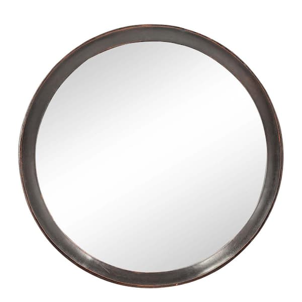 Unbranded 20 in. W x 20 in. H Round Mango Wood Framed Wall Mirror Wall Decor for Bathroom, Entryway Console Lean in Dark Brown