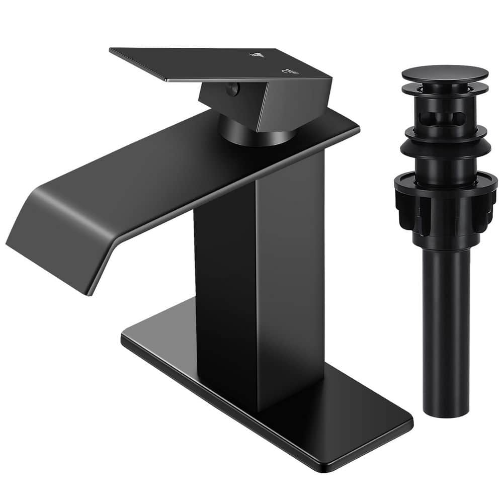 Single Handle One Hole Waterfall Bathroom Faucet Deck Mounted with Pop up D