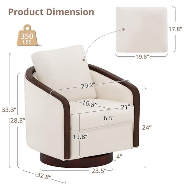 Dove Beige Fabric Swivel Accent Chair With Solid Wood Base Barrel Chair With Arms Set of 1
