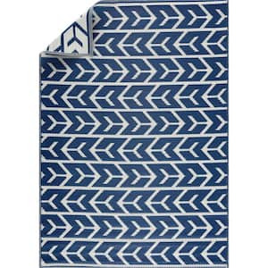 Navy and Creme 6 ft. X 9 ft. Size Amsterdam Design 100% Eco-friendly Lightweight Plastic Indoor/Outdoor Area Rug