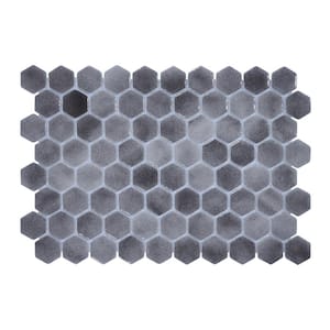 Glass Tile LOVE Familiar Black and Gray 11 in. X 16.325 in. Hex Glossy Glass Mosaic Tile for Walls, Floors and Pools