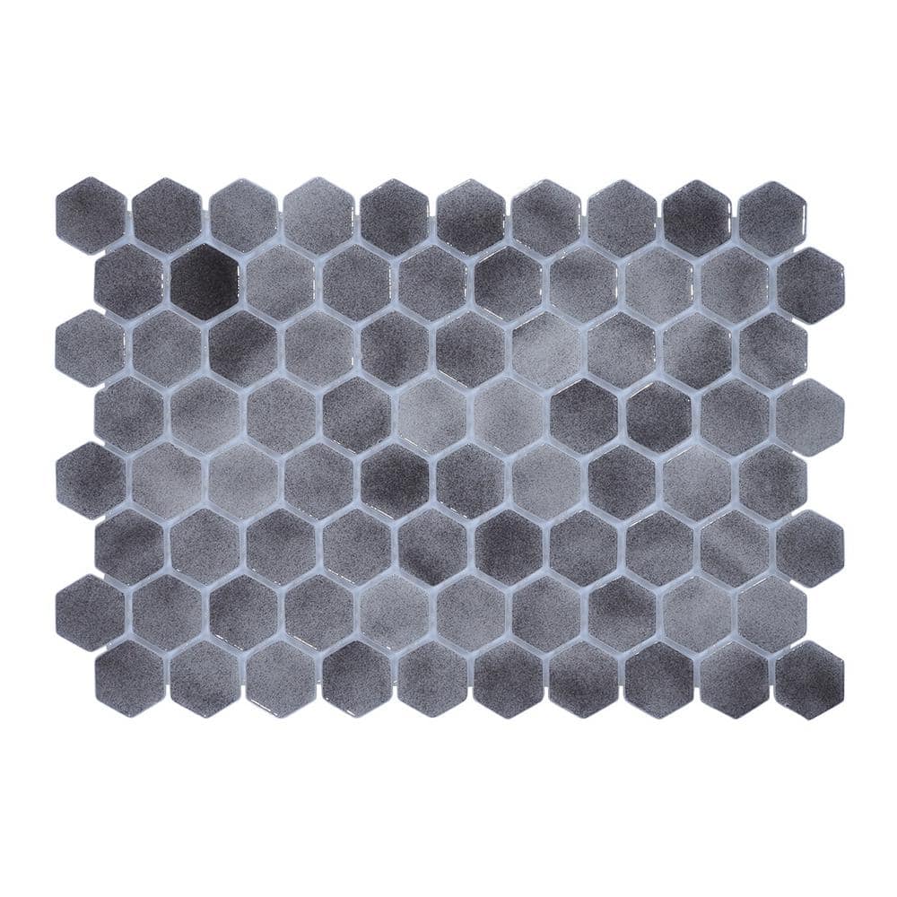 Glass Tile LOVE Familiar Black and Gray 11 in. X 16.325 in. Hex Glossy Glass Mosaic Tile for Walls, Floors and Pools price history on PriceWatchPro