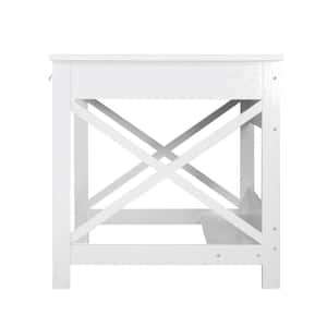 Alaska 59.5 in. Rectangular White Wood 2-Drawers Writing Desk with Shelves