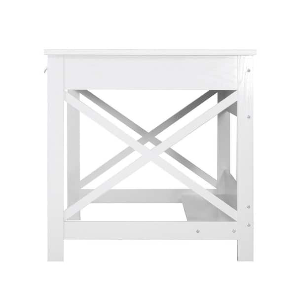 SAINT BIRCH Alaska 59.5 in. Rectangular White Wood 2-Drawers Writing Desk with Shelves