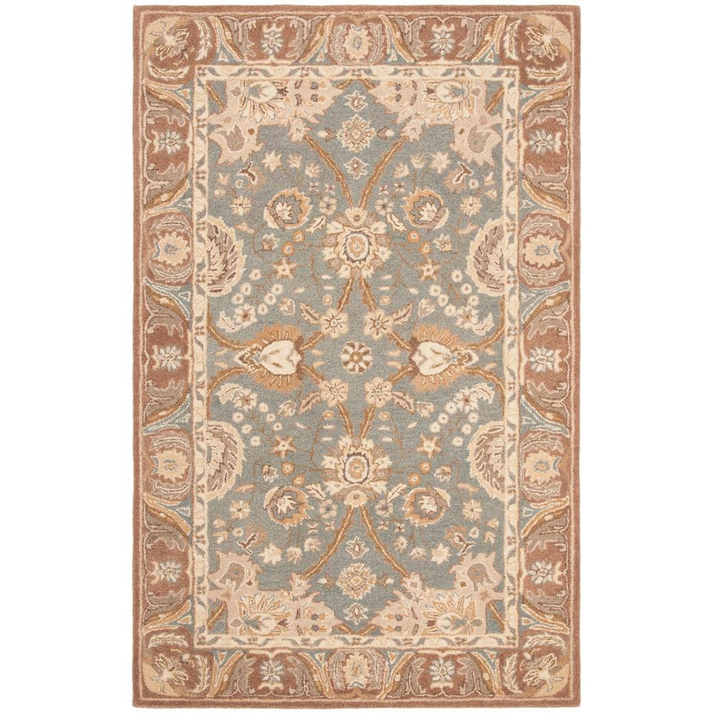 Handmade Teal and Camel Floral Wool Area Rug