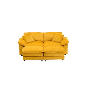 84.6 in. Wide PillowTop Arm Corduroy Fabric Rectangle Modern Upholstered Sofa in Yellow